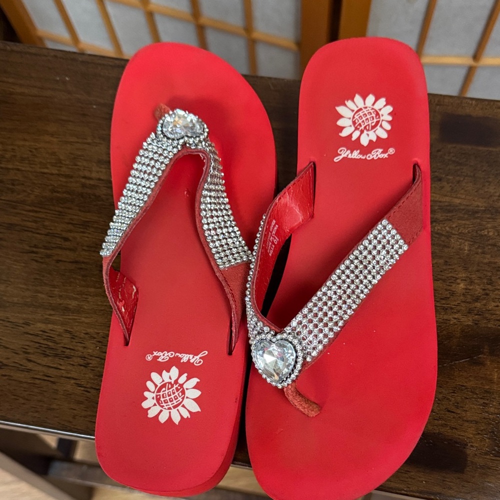 Yellow Box Red Rhinestone Sandals